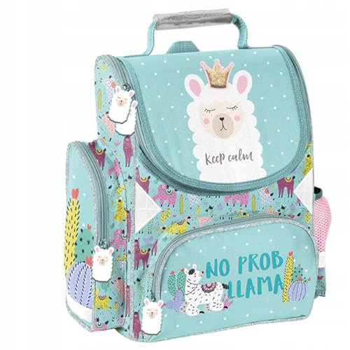 PASO Schulranzen Lama für Mädchen - Grundschule Ranzen mit reflektierenden Elementen - Ergonomische Schulrucksack für Kinder - Aus wasserdichtem Material
