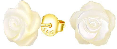 CPSLOVE Moda Orecchini a Conchiglia da Donna in Argento 925 Creativi Orecchini a lobo con Fiori di Rosa per Ragazze