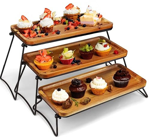Umweltfreundlicher Cupcake-Ständer, Serviertablett, Akazienholztürme, Desserttisch-Präsentationsset, 3-stöckige Dekoration, kleine Käse-Charcuter-Bretter, rustikale Holzplatten, Tabletts – für