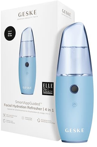 GESKE | SmartAppGuided™ Facial Hydration Refresher | 4 en 1 | Pulverizador | Vaporizador | Aspersión de agua | Bruma facial | Dispositivo de limpieza facial | Cosméticos | Brillo Natural