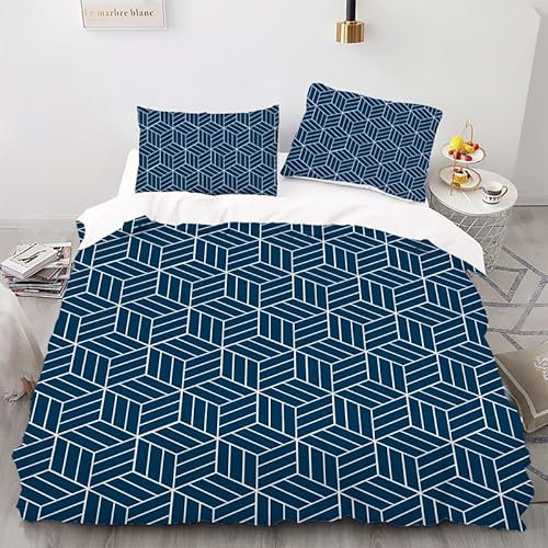 phonxia Housse de Couette 160x200 Grille Bleue Ensemble De Literie Microfibre avec Fermeture Éclair Housse Couette Parure de lit Doux Imprimé avec 2 Taie d'oreiller