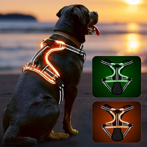 Leuchtgeschirr für Hunde, Hundegeschirr Leuchtend LED USB-Wiederaufladbares, Kein Ziehen, Reflektierende, Weich Gepolstert Beleuchtete Brustgeschirr für kleine mittelgroße grosse hunde Leucht Geschirr
