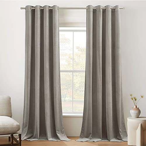 PONY DANCE Samtvorhang Ösengardinen Wohnzimmer Thermo Vorhang gegen Kälte | 2er Set H220 x B132cm, Taupe, 300g/m², Gardinen Verdunkelnd, Schwere Vorhänge Kälteschutz, Sichtschutz, für Schlafzimmer