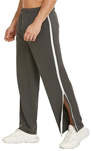 Deyeek Jogginghose Herren Lange Atmungsaktiv Sporthose Yogahose Seitlicher Reißverschluss Split Hose Grau S