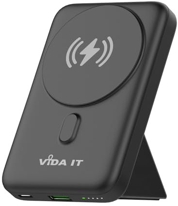 Vida IT Mag-Safe Power Bank 10000mAh, Portable Wireless Charger for iPhone 16/15/14/13/12/Pro/Max Magnetic Battery Pack with Stand, Fast Wireless Charging 15W, USB-C for Mobile Phone Android Tablet PC