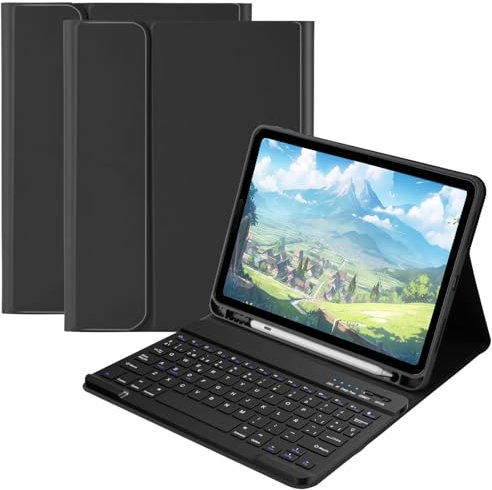 Funda con Teclado para iPad Air 11(M2) 2024 iPad Air 5ª y 4ª Gen 10.9 2022/2020, Teclado QWERTY Español, Funda con Portalápices Bluetooth Magnético Desmontable para iPad Pro 11 2018(Negro)