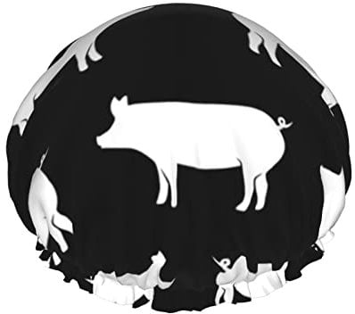 Just Pigs - Cuffia da doccia impermeabile nera, cuffia elastica per capelli, protezione ambientale, doppio strato impermeabile