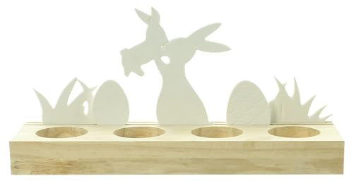 Teelichthalter Osterwiese, 6tlg., Porzellan, Holz Maße: Board 28 x 8 x 3 cm, Hase Höhe 13 cm, ohne Teelichter