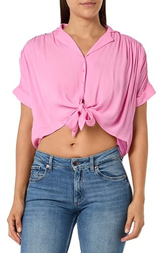 ONLY Onlpaula Life S/S Tie Shirt WVN Noos, Pink, S