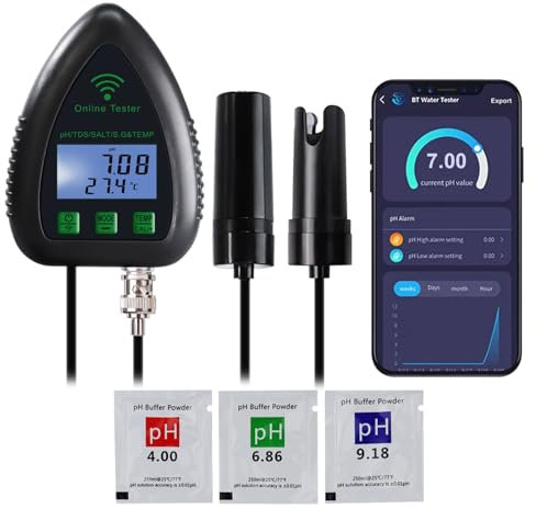 Tester Di Qualità Dell'Acqua TDS/Sale/S.G/Temperatura/Misuratore Di pH, Monitor Di pH Online App Con Funzione Wifi, Tester Di pH Per Acquario Idroponica Piscina Acquacoltura Con Facile Calibrazione