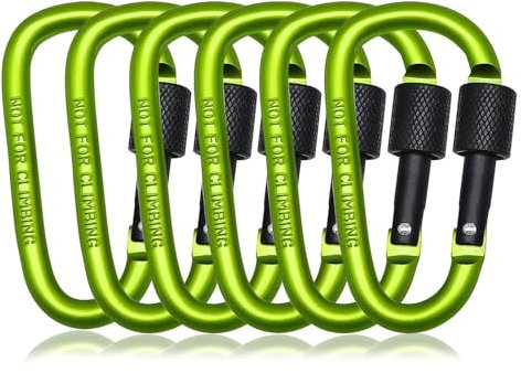 Morn Light 6 Pack D-Ring Locking Key Hook,Aluminum Spring Snap Hook Carabiner,Twist Lock Carabiners,Key Clip Caribeener for Hammock, Backpack, Water Cup, Pet Leashes.（Green）