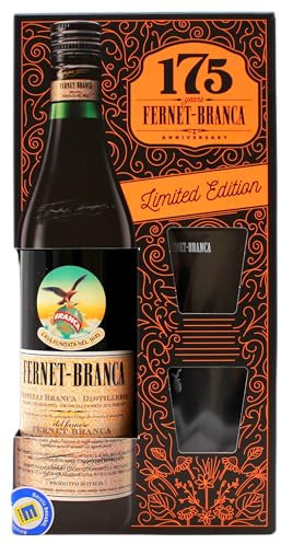 Fernet-Branca Bitter Likör 39% vol. inklusive 2 Gläser Limited Edition, (1 x 0.7 l Flasche mit 2 Gläsern)