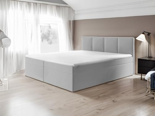 Boxspringbett Bett Doppelbett ARIS mit Bonell-Matratze und Topper T25 + 2 Bettkästen, H3 (Hellgrau - Inari 91, 180x200)
