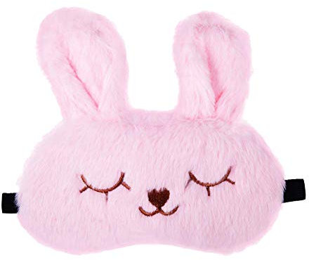 Schlafaugenmaske Tier Schlafmaske Süße Hase Schlafmaske Plüsch Schlafbrille Augenbinde für Schlafen Reisen Augenmaske mit Verstellbares Gummiband Schlafmasken für Kinder Mädchen Jungen (Rosa)