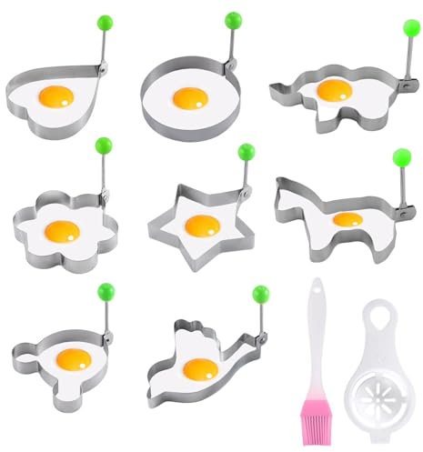 Svitzoot Spiegeleierformen für die Pfanne 8 Stück Omelett Mold mit Griff Egg Ring Eierringe Pancake Form Antihaft-Ei Spiegeleiform mit Ölpinsel und Eiweißtrenner