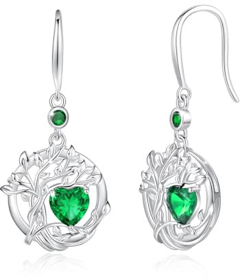 FANCIME Lebensbaum Smaragd Ohrringe für Damen 925 Sterling Silber Baum des Lebens Ohrstecker Hängende Schmuck Geschenke für Damen Frauen Mädchen