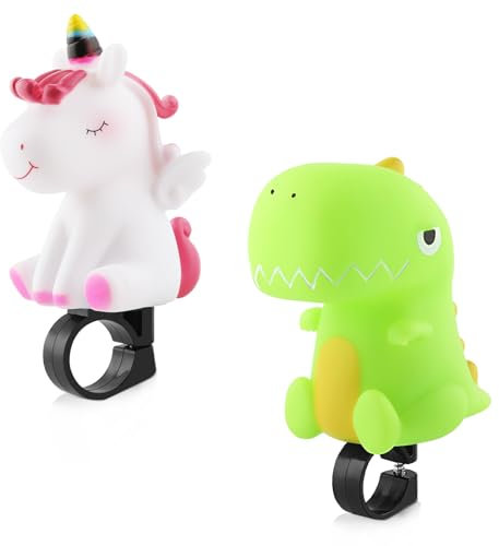 2 Stück Fahrradklingel Kinder, Mini Fahrrad Klingel für Kinder,Dinosaurier Fahrradhupe,Einhorn Fahrradklingel für Mädchen Jungen zum Fahrrad,Roller,Dreirad,Kinderfahrrad,Kinder Laufrad, Mountainbike