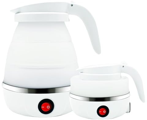 Faltbarer Wasserkocher, 600ml Reise Wasserkocher Klein, Silikon Mini Camping Wasserkocher Klein Platzsparend für Camping, Reise, Outdoor (Weiß)