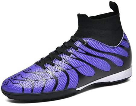 Bolognifi Scarpe da Calcio Alte da Uomo Scarpe Sportive da Allenamento for Esterni(Color:Purple,Size:41 EU)