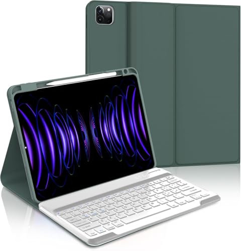 WAVATA Tastiera per iPad Pro 12.9 6ª/5ª/4ª/3ª Gen, Custodia Tastiera per iPad Pro 12.9 Pollici 2022/2021/ 2020/2018 Tastiera Magnetica Staccabile Cover con Slot a Penna, Verde Scuro