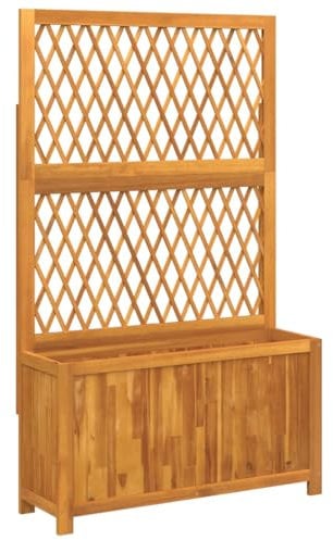 vidaXL Jardinière avec treillis 100x32x165 cm bois massif d'acacia, jardinière de jardin, jardinière de patio, boîte à plantes, jardinière d'extérieur