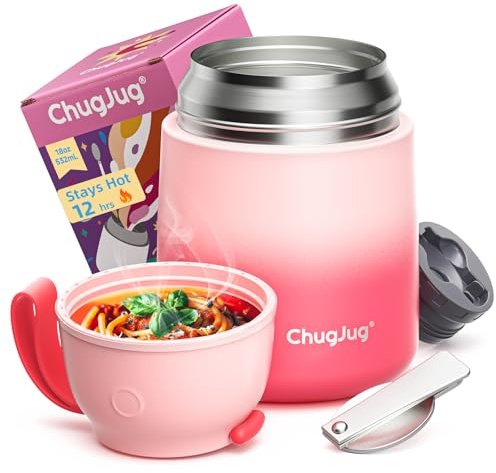 ChugJug Thermobehälter für Essen 530ml, Edelstahl Thermobecher für Essen Warmhaltebehälter mit Löffel, Auslaufsicher Lunchbox, BPA-frei, Thermobox Suppen, Müsli to Go-Hält 12 Stunden Heiß oder Kalt