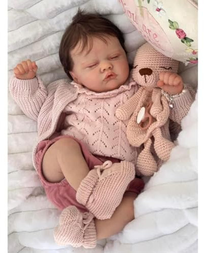 Zero pam Reborn Baby Mädchen 48 cm Augen Zu Mit Haaren,Lebensecht Silikon Newborn Baby Puppe Echt Wie EIN Baby 19 Zoll Weiches Stoffkörper Schlafenden Babypuppen Echte Puppen Spielzeug Für Kinder