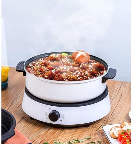 Singring Electric Hot Pot Multifunctional Shabu Shabu Pot 4L, Split Non-Stick Electric Skillet, Portable Kitchen Hotpot Travel Cooker for Home Cooking and Family Party (White)