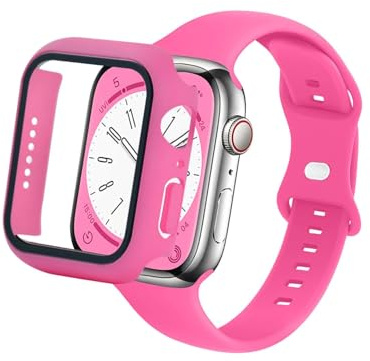 Slim Band & Case Compatible with Apple Watch 40mm 41mm 44mm 45mm, Soft Silicone Sport Band with Screen Protector for iWatch