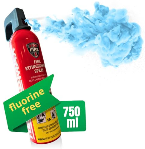 notlok Safety Work – Mini Extintor Casa 750g sin Flúor, Seguro para la Piel | Clases A, F, E hasta 1000V | Extintores para Fire Extinguisher Home, Extintor Coche, Barco, Pequeño y Apartamento
