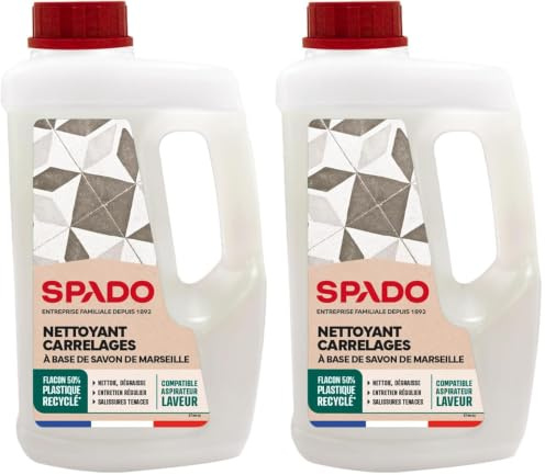 SPADO - Nettoyant carrelages - Nettoie, dégraisse et fait briller - Sans rinçage - Parfum fleuri - Au savon de Marseille - 97% ingrédients naturel - 1 L - Fabriqué en France (Lot de 2)