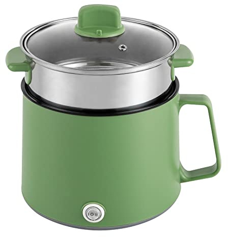 1.7L Pasta Cooker 300 W /600 W Mini Electric Cooker Stock Pot 220V Multi-Functional Portable Electric Cooker With 2 Layers Suitable for Cooking Pasta Soups Eggs Oatmeal etc (Green)