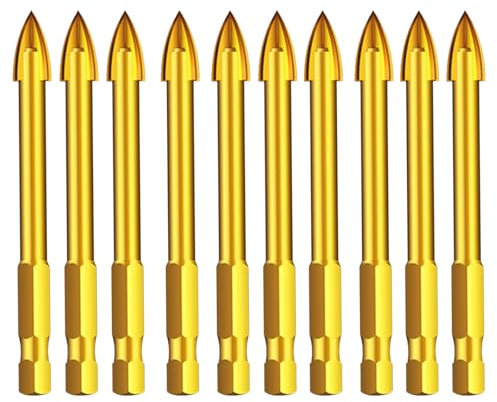 MACHSWON 10Pcs 8mm Tungsten Carbide Tile Drill Bit Set, Glass Ceramic Cross Spear Head Drill Bit