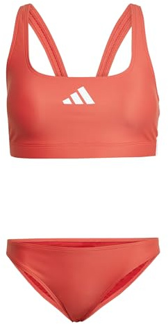Adidas Damen 3 Stripes V-Back Bikini, Semi Lucid Red/White, 42