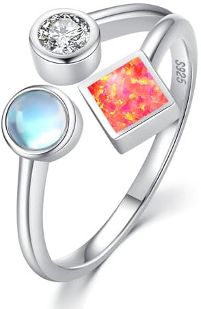 ZIPPICE Mondstein Opal Ringe 925 Sterling Silber Rot Opal Ring für Mädchen Verstellbare Ringe für Frauen Schmuck Geschenke für Frauen Damen Mädchen