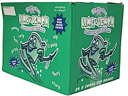 Assorted Flavour Sugar Free 24 Cup Drinks with Paper Straws Soft Drinks Refreshing Flavours Orange Blackcurrant Bubblegum Cola Raspberry Lime (One Size, Lemon n Lime)