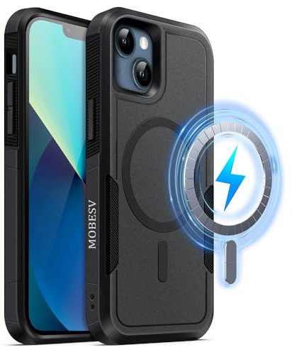 MOBESV Magnetisch Hülle für iPhone 13 / iPhone 14 6,1 Zoll, Handyhülle kompatibel mit MagSafe, Matte Stoßfeste Cover, Schwarz
