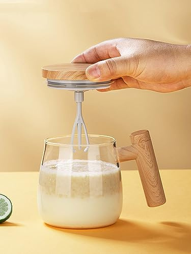 Selbstrührende Tasse 400ml 7000 U/min Ultra Feiner Geschmack Selbstrührender Becher IP68 Wasserdicht mit Dreizackige Rührstab Elektrischer Rührbecher Self Stirring Mug für Kaffee Milch (Stil1)