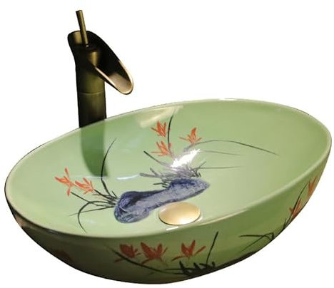 EPOTRDCV Vasque à Poser pour Salle de Bain Vasque de Salle de Bain Art rétro Vasque à Poser Vasque en céramique Vasque de Style Chinois Vasque Antique Vasques