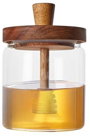 szaluyk Honigglas aus Glas, Honigglas mit Holzdeckel, 500 ml Honigtöpfe, Honigglas aus Glas, Honigbehälter zur Aufbewahrung von Honig für Zuhause Küche