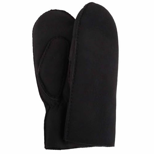 Womens Double Face Sheepskin Mitten with Turn Back Cuff Detail - Black