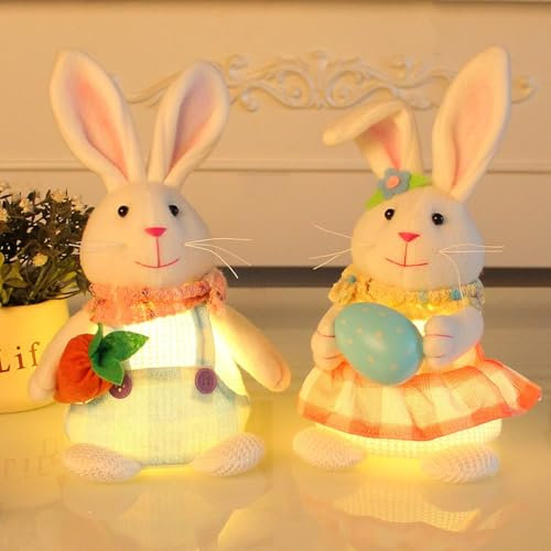 XNSHUN 2 Stück Ostern Deko Wichtel, Handgemachte Plüsch Osterhasen Zwerg Mit Eiern, Wichtel Hasen Ohren Mit Led-licht, Osterhasen Zwerge Für Kinder Wichtel Osterdekoration Geschenk (Stil A)