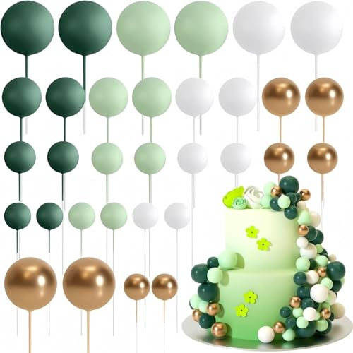HSTWODE 32 Stück Tortendeko Kugeln Cake Topper, Mini-Ballons Tortenaufleger für Hochzeit Party Babyparty Geburtstag Torte Dekorieren (Stil A)