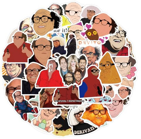 50 calcomanías de Danny Devito para niños, adolescentes, adultos, niños y niñas, paquete de calcomanías estéticas para laptop, monopatín, equipaje, coche, bicicleta, taza, computadora, decoración de