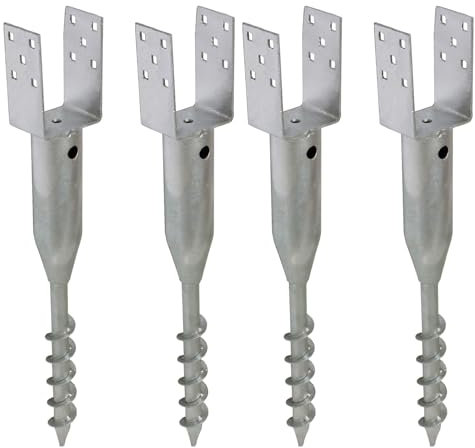 TRUTZHOLM 4x U-Profil Bodenhülse zum Einschrauben feuerverzinkt für Vierkanthölzer 70 bis 100 mm Einschraubbodenhülse Pfostenträger Einschraubhülse Zaunbau (8x8 cm)