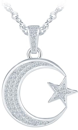MOOFUN Mond Sterne Anhänger Kette,Halskette Damen Mädchen Silber 925 mit Zirkon,Funkelnd Sternenhimmel Ketten für Frauen Mama Frau Freundin Tochter,Modeschmuck für Geburtstage Valentinstag Muttertag