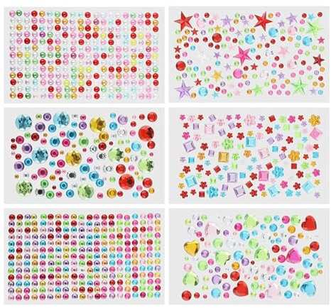 Générique Sticky Gems, Jewel Stickers, Bling Rhinestone, Creative Acrylic Design Peel and Stick Adhesive Backing Various Shapes Ideal for Kids Alter 3-8 Years Old