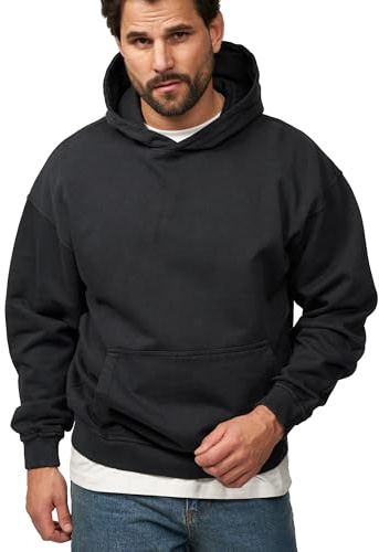 behype. Herren Oversize Hoodie Kapuzenpullover Einfarbig Basic Heavy Blank Pullover Unifarben Kapuzen-Sweatshirt Für Männer