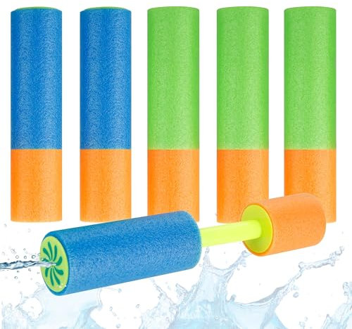 Lot de 6 pistolets à eau colorés pour enfants et adultes en mousse souple - Très grande portée - Pistolet à eau