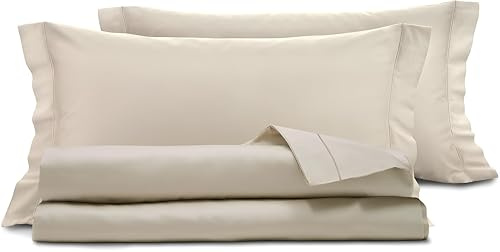 Riad Arredo Completo Letto Matrimoniale in Raso 100% Cotone Pregiato Artigianale Tinta Unita - Set Lenzuola Sotto con Angoli | Lenzuola Sopra | 2 Federe con Volant | Made in Italy (Beige)